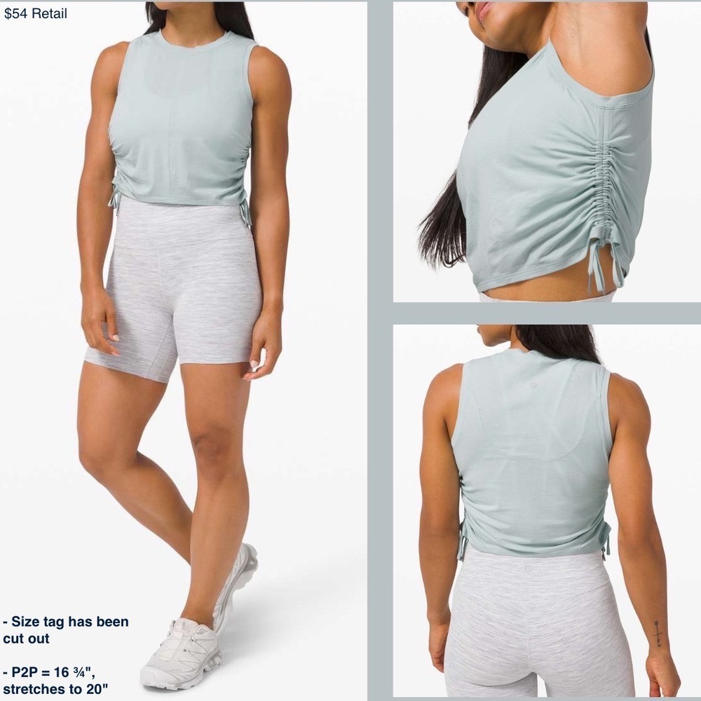 LULULEMON Cinch It Up Tank Top 6 Blue Pima Cotton Slim Yoga Athleisure Ruched